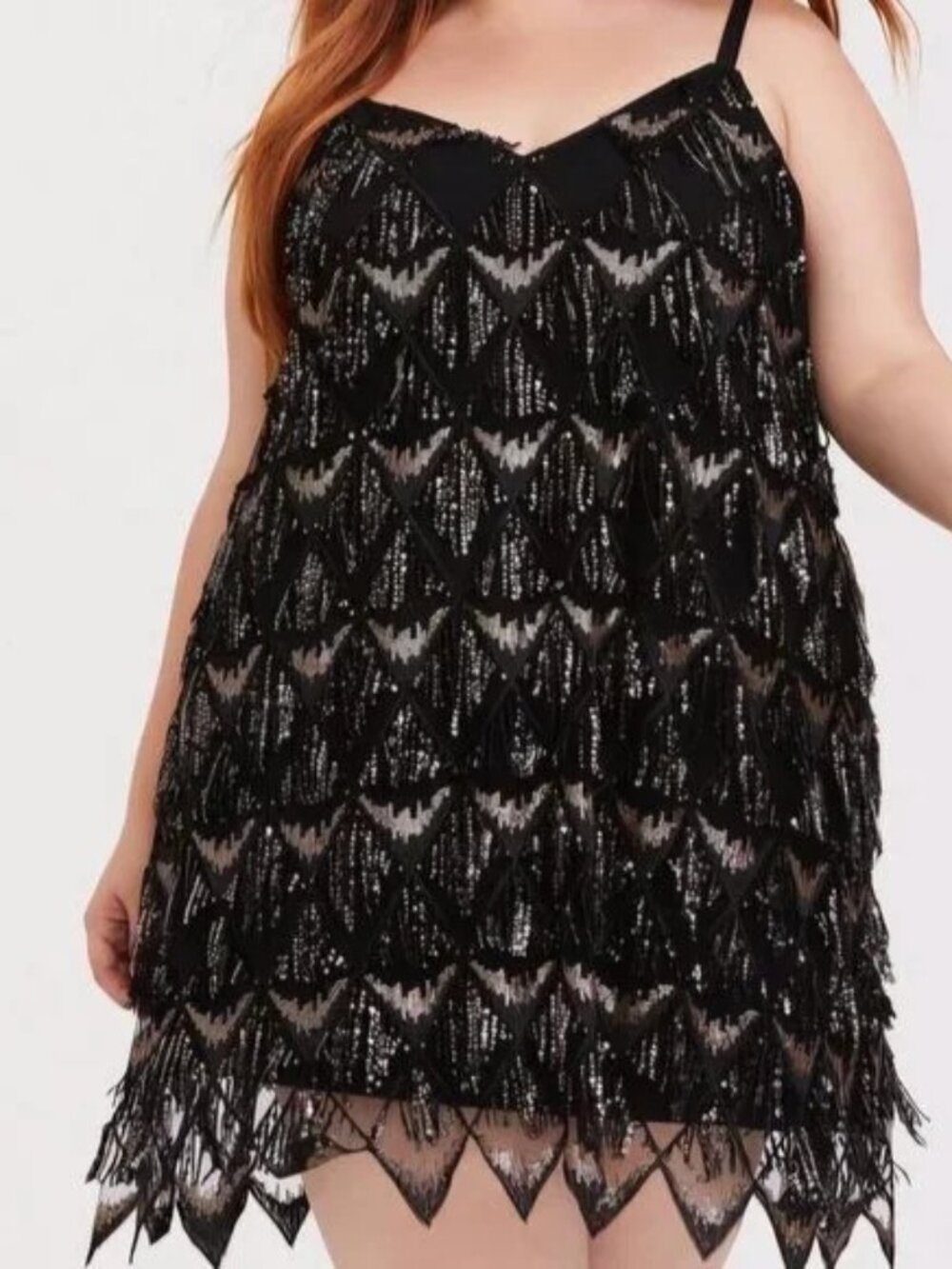 NWT - Torrid Size 2 Black Gold Mini Sequin Fringe Dress Flapper
